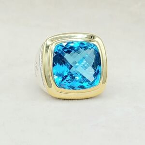 David Yurman Albion 15mm Blue Topaz Ring With Gold